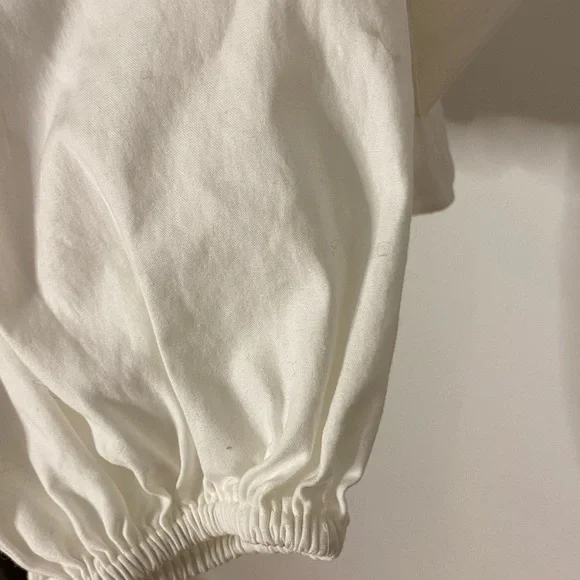 Reformation Fern Ruffled Gathered Stretch Organic Cotton Poplin Top - Picture 6 of 7